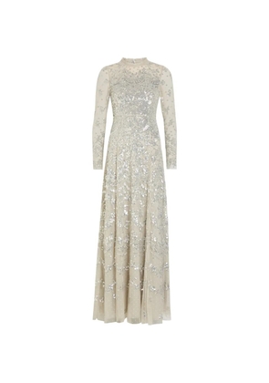 Needle & Thread Freya sequin-embellished long-sleeve maxi dress - Neutrals