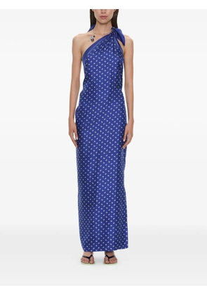 Christopher Esber bandana-print one-shoulder long dress - Blue
