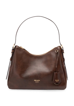 Prada logo-print leather shoulder bag - Brown