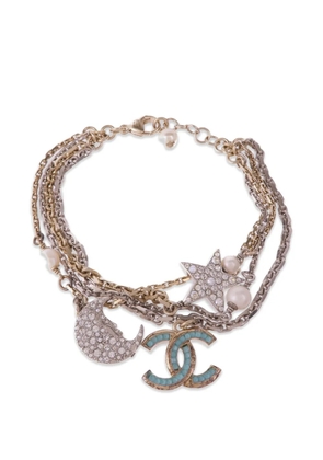 CHANEL Pre-Owned CC crystal and pearl bracelet - Gold