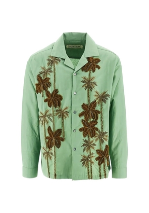 Baziszt palm-tree-embroidered shirt - Green