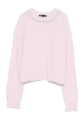 Maje beaded-collar round-neck sweater - Pink