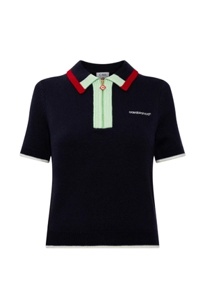 Casablanca logo-embroidered zip-up polo shirt - Blue
