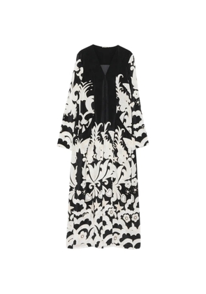 Faliero Sarti graphic-print V-neck single-breasted silk coat - Black