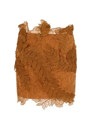 Alberta Ferretti floral-embroidered lace mini skirt - Brown