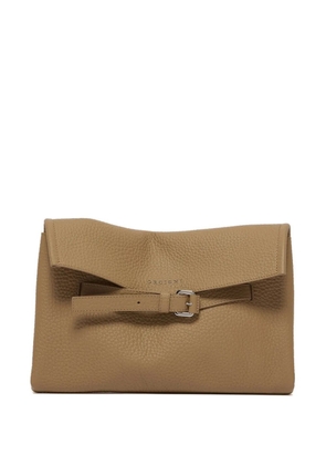 Orciani Venus buckle-detail pebbled clutch bag - Neutrals