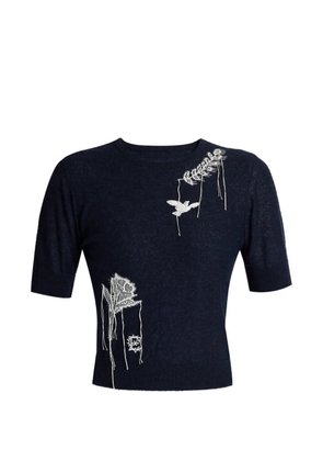 ERDEM embroidered short-sleeve knitted T-shirt - Blue