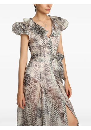 MIAU by Clara Rotescu Irina snakeskin-print ruffled gown - Neutrals