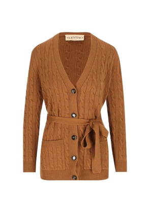 Valentino Garavani cable-knit belted cardigan - Brown