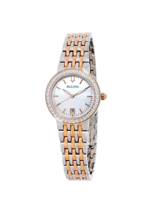Bulova crystal bezel two-tone bracelet 30mm watch - White