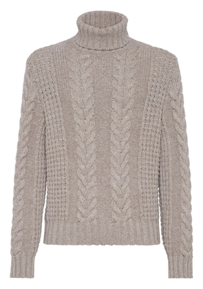 Brunello Cucinelli cable-knit turtleneck sweater - Brown