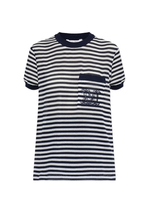 Max Mara striped-pattern embroidered-logo T-shirt - Blue