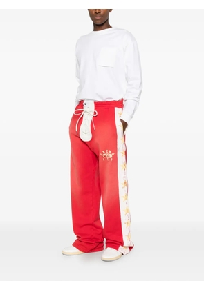 SECND SLF lace-up star-print cotton track pants - Red