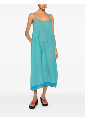 INJIRI check-pattern gathered midi dress - Blue