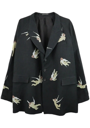 Yohji Yamamoto angels-print single-breasted blazer - Black