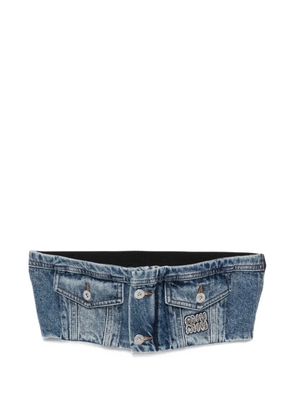 Miu Miu logo-embroidered denim top - Blue