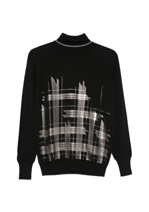 D.Exterior check-print high-neck sweater - Black