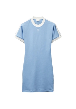 Versace embroidered-logo stretch cotton-jersey mini dress - Blue