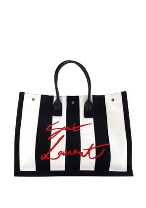 Saint Laurent Pre-Owned Noe Shopping Striped Canvas Large tote bag - Black