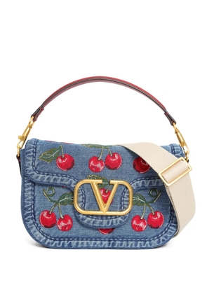 Valentino Garavani Alltime denim shoulder bag with Cherryfic embroidery - Blue