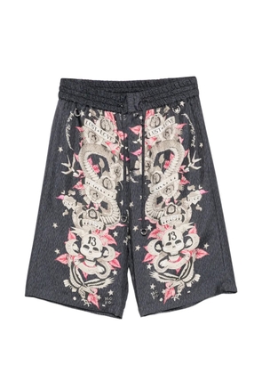 John Richmond elasticated-waistband tattoo-print drawstring silk shorts - Black