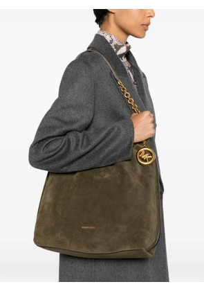 Michael Kors large Indie logo-plaque suede shoulder bag - Green
