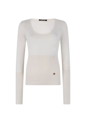 Roberto Cavalli logo-plaque ribbed-knit sweater - Neutrals