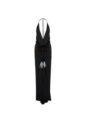 V:PM ATELIER feather-trim halterneck dress - Black