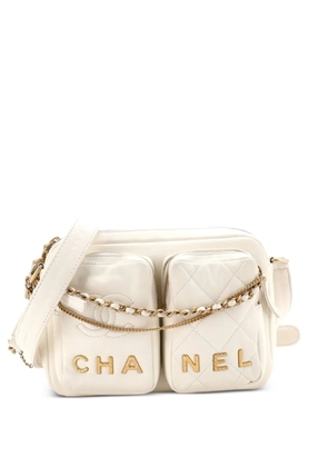 CHANEL Pre-Owned Logo Twin Pockets Chain Camera Case Quilted Calfskin Small shoulder bag - White