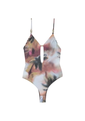 Patrizia Pepe palm-print cut-out swimsuit - Brown