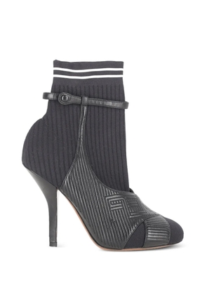 Fendi Pre-Owned striped sock ankle boots - Black
