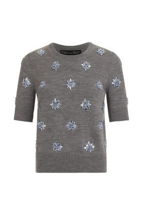 Oscar de la Renta crystal embroidered pullover - Grey