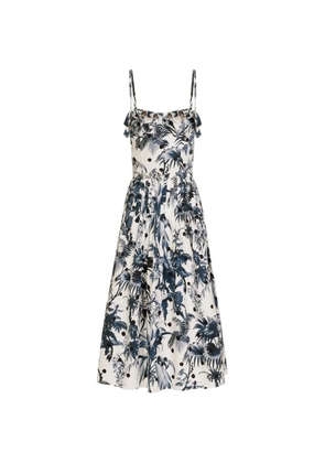 Oscar de la Renta dotted palm leaves cotton poplin sleeveless dress - Neutrals