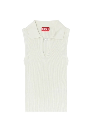Diesel sleeveless rib-knit polo top in silk blend - Neutrals