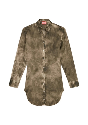 Diesel long shirt in logo-jacquard crinkled satin - Brown