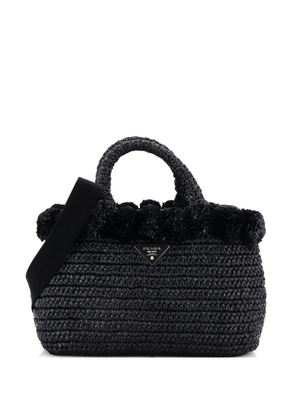 Prada Pre-Owned Pom Pom Convertible Open Woven Raffia Small tote bag - Black
