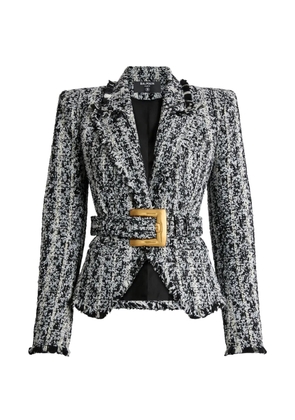 Balmain two-tone tweed belted jacket - Black