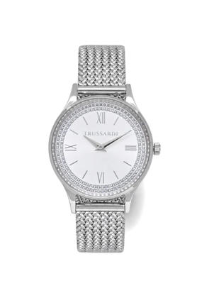 Trussardi crystal-embellished mesh-bracelet 34mm watch - White
