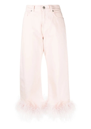 P.A.R.O.S.H. feather-trim stretch-cotton jeans - Pink