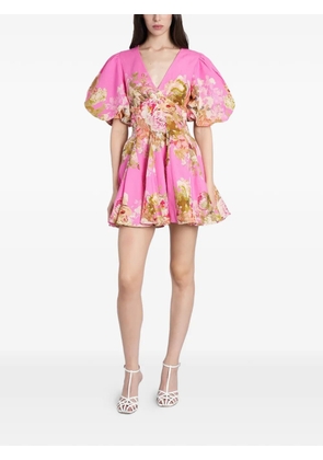 Hemant And Nandita floral-print puff-sleeve mini dress - Pink