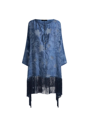 ETRO silk jacquard kaftan with fringing and fil coupé floral motif - Blue