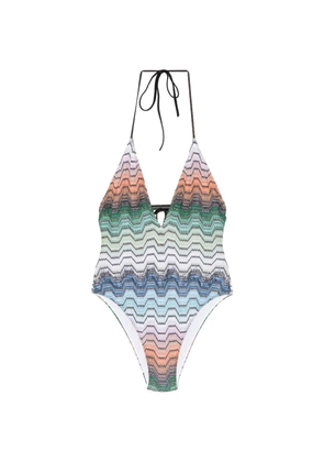 Missoni zigzag-knit halterneck swimsuit - Orange