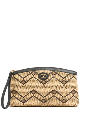 Valentino Garavani raffia clutch bag with geometric pattern - Neutrals