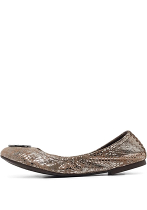 Tory Burch pre-owned metallic snake-effect ballet flats - Neutrals