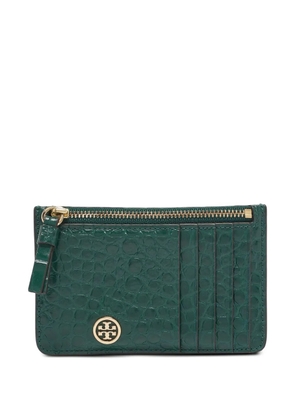 Tory Burch Robinson crocodile-embossed zip card case - Green