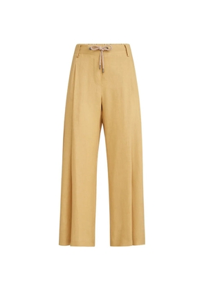 Brunello Cucinelli linen trousers with drawstring and monili - Yellow