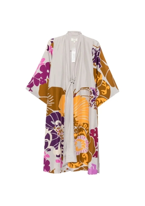 PSOPHIA floral-print tie-front coat - Grey