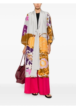PSOPHIA floral-print tie-front coat - Grey