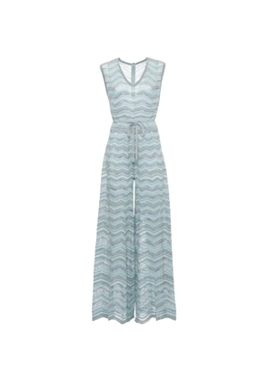 D.Exterior chevron-knit wide-leg jumpsuit - Blue