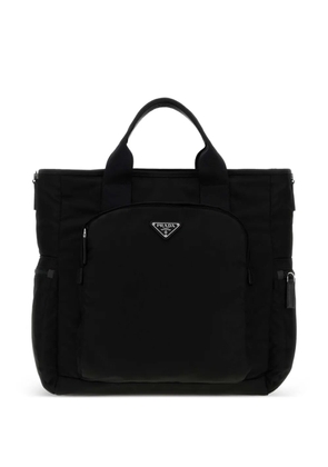 Prada logo-plaque leather-trim tote bag - Black